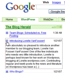 Google Custom Homepage New feed excerpt feature