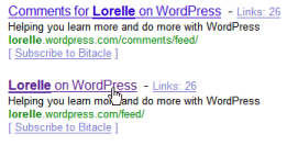 Bitacle search results, click title to view full page feed scrapes