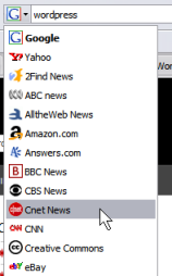 Firefox customizable search bar allows searching by site or search engine