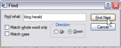 Internet Explorer Search a web page pop up window