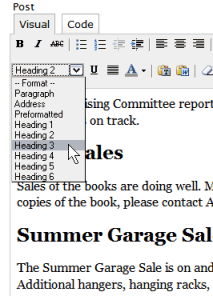 WordPress Rich Text Editor headings options