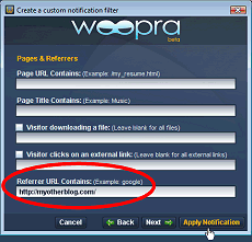 Event Notification example in Woopra