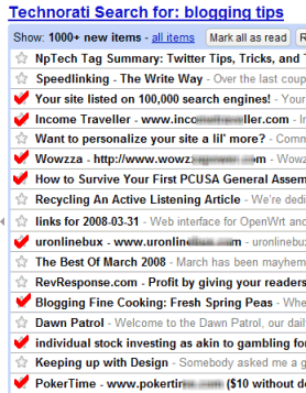 Examples of splogs in Technorati’s feed for Blogging Tips tag