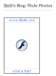 Example of Flickr flash sidebar widget with Flash Block enabled Flickr with Flash Block enabled