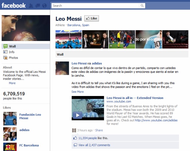 Leo Messi Facebook Page