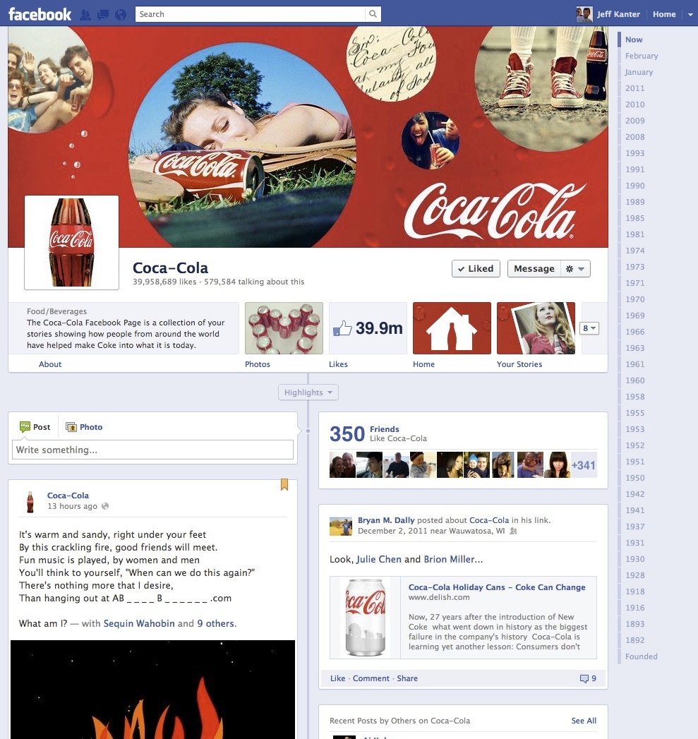 Coca Cola Brand Page for Premium Ad